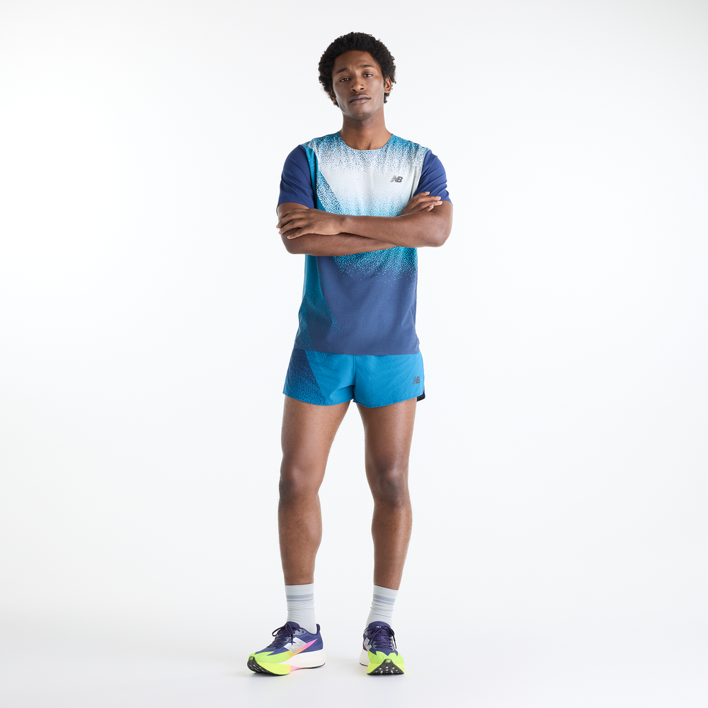Férfi futópóló New Balance Race Day – kék