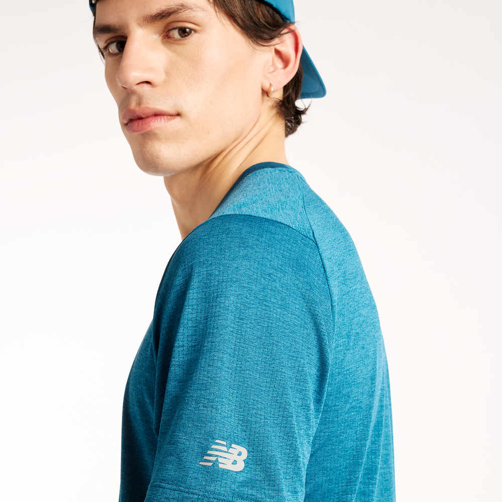 Férfi futópóló New Balance RC Essential Graphic – kék
