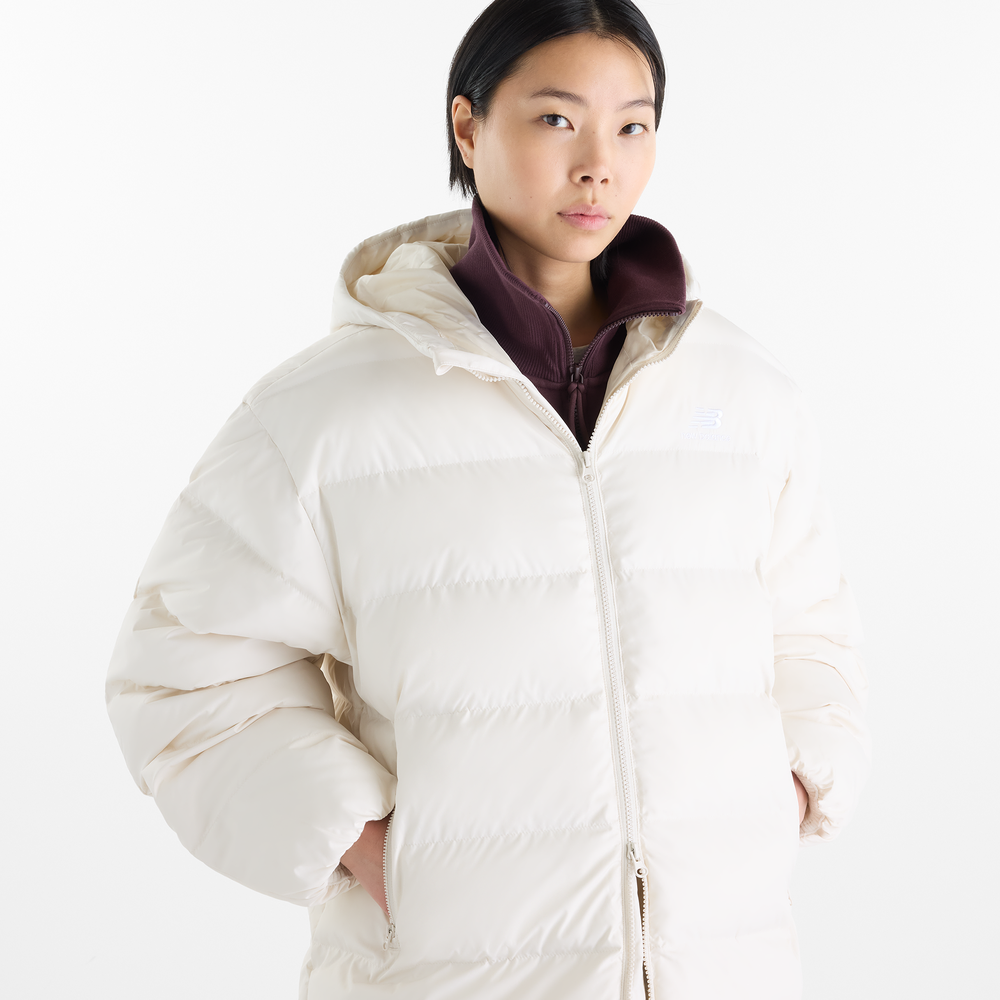 Női kabát New Balance Boston Long Puffer – bézs